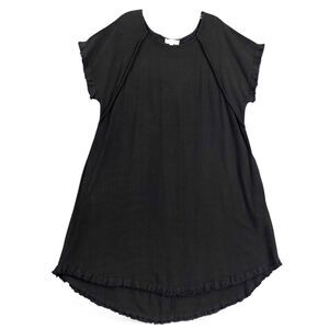 Umgee USA Black Linen Blend Dress Sz XL Raw Hem Cap Sleeve Boho Seam Details